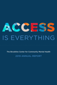 Navy blue report cover with the word "Access" spelled out in multi-colored photographic type